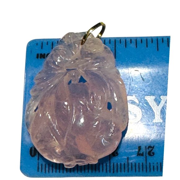 Vintage Rose Quartz Carved Heart Pendant Necklace 14k Gold Chain - Picture 11 of 11